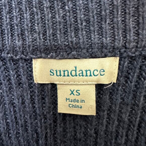 Sundance Cable Knit Tunic Sweater V Neck Blue Womens XS Cotton Pullover Thick - Picture 2 of 5